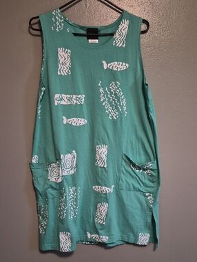 Cromer Resortwear Tropical Swim Cover Turquoise Cotton Large